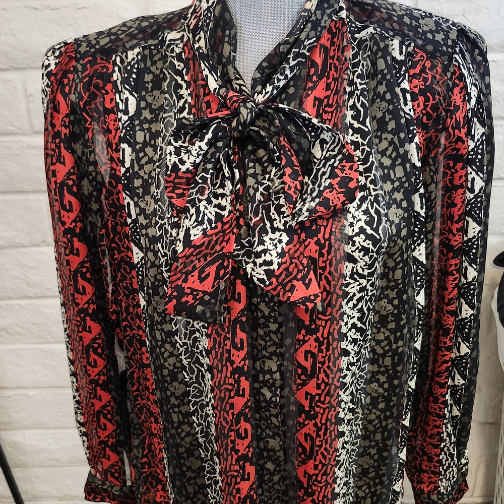 Tess Red and Black Patterned Blouse